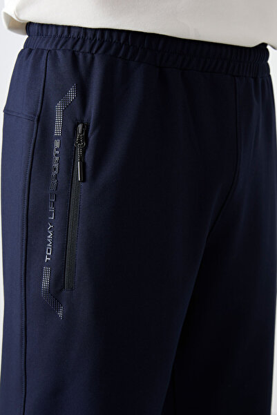 TOMMY LIFE Navy Blue Zipper Pocket Standard Mold Classic Leg Men's Capri - 83091