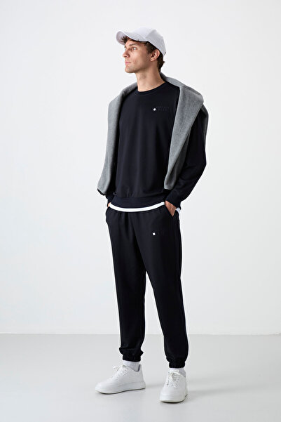 TOMMY LIFE Σετ ανδρικής φόρμας oversize Navy Blue Casual O Neck Jogger - 85120