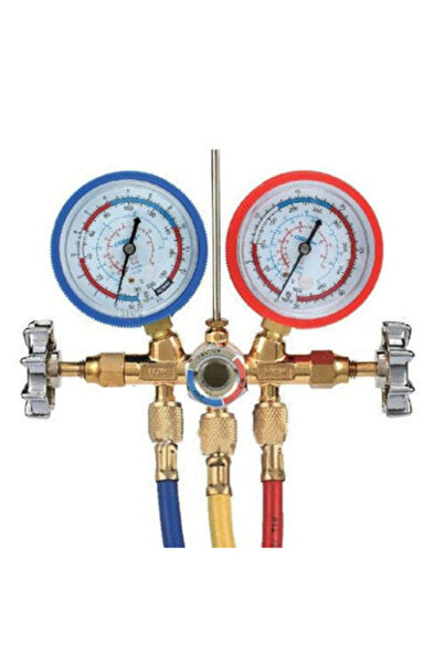 OEM Kit verificat AC cu 2 manometre, 2 robinete și 3 furtunuri de 90 cm pentru aer condiționat / freon