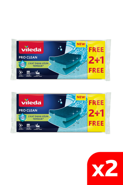 Vileda 2 Paket 3'lü Pro Clean Oluklu Bulaşık Süngeri