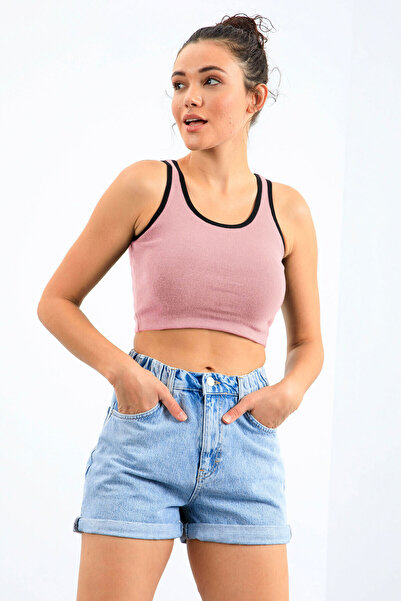 TOMMY LIFE Powder Basic Zero Sleeve Skinny Fit U Collar Women's Crop Top Undershirt - 97162