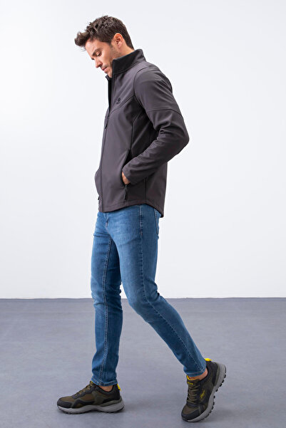 TOMMY LIFE Αντρικό παλτό με φερμουάρ Anthracite Stand Collar Water and Windproof Softshell - 88050