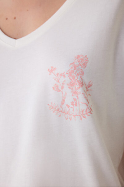 Penti Pembe Çiçek Desenli Pamuklu V Yaka Kısa Kollu Pijama Takımı