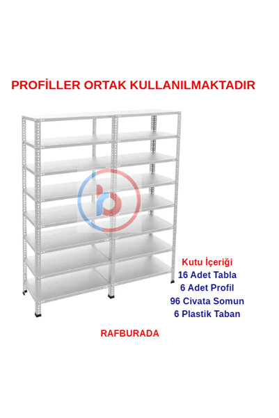 RafBurada 8 Katlı Duble Galvaniz Çelik Raf - Depo, Arşiv, Kiler, Dosya, Marke...