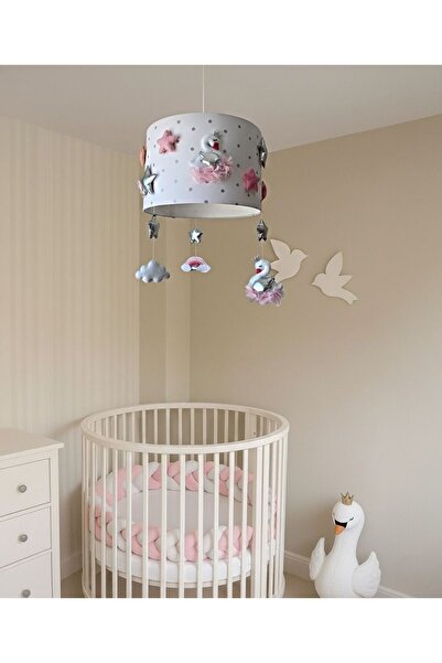 Leobabyroom Gri Parlak Puantiye Desenli Gümüş Kuğu Figürlü Bebek/Çocuk Odası ...