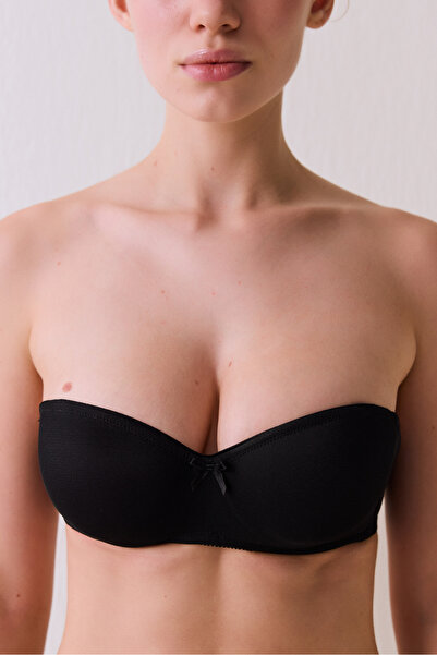 Penti Black Gathering Underwire Strapless Lotus Bra Without Padding