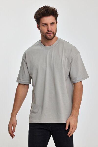 COMBİNE MİCHAİL Men's Oversize Fit Thick Fabric Textured Crew Neck T-shirt