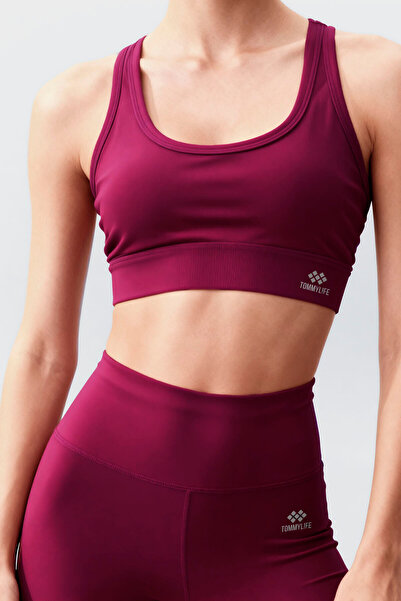 TOMMY LIFE Claret Red ψηλόμεσο γυναικείο κολάν σταυρωτής πλάτης Λεπτομερές σετ κολάν με λεπτή εφαρμογή - 95283