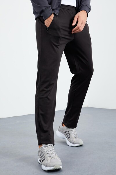 TOMMY LIFE Αντρική αθλητική φόρμα Anthracite Black Stand Up με φερμουάρ Classic Leg 85162