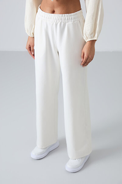 TOMMY LIFE Ecru ψηλόμεση τσέπη Άνετη φόρμα με φαρδύ γυναικείο πάτο - 94567