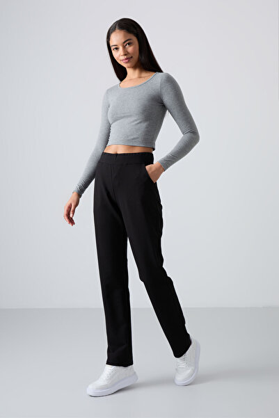 TOMMY LIFE Siyah Yüksek Bel Cepli Rahat Form Klasik Paça Kadın Eşofman Alt - ...