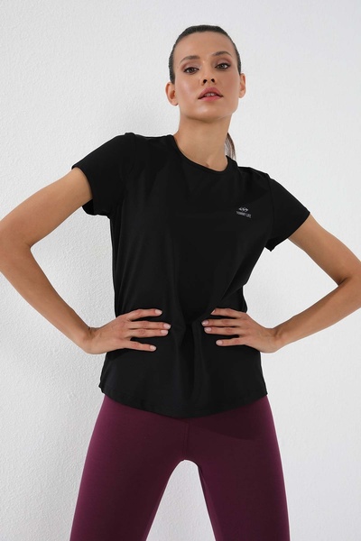 TOMMY LIFE Fekete Basic rövid ujjú, szabványos, O-nyakú női póló - 97144