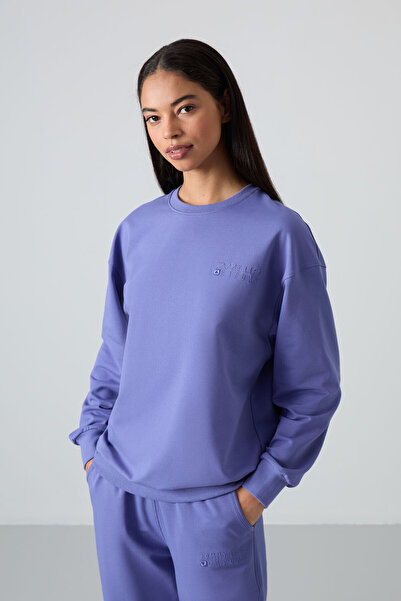 TOMMY LIFE Γυναικεία αθλητική φόρμα Magenta Basic Cotton O Neck Oversize Rubber Leg - 95287