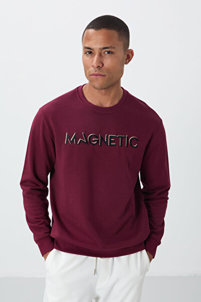 TOMMY LIFE Ανδρικό φούτερ Redbud Text Κεντημένο με O λαιμό Άνετη Μορφή Fleece...