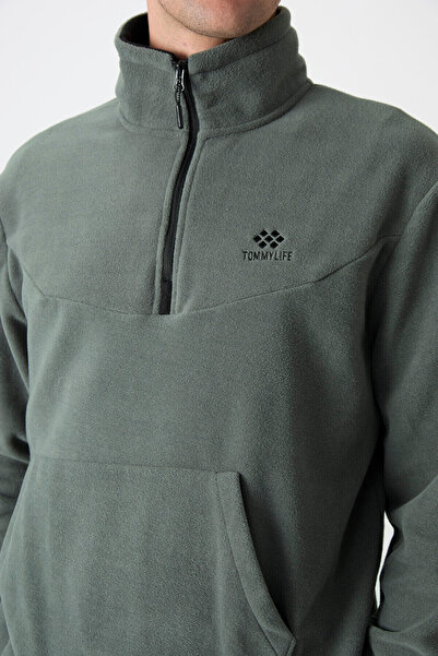 TOMMY LIFE Çağla Σετ ανδρικής φόρμας με μισό φερμουάρ γιακάς από καουτσούκ Fleece - 85159