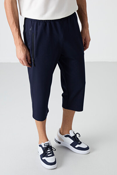 TOMMY LIFE Navy Blue Zipper Pocket Standard Mold Classic Leg Men's Capri - 83091