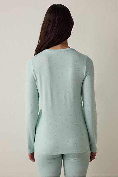 Penti Mint Sleep-In Sloganlı Termal Etkili Bisiklet Yaka Uzun Kollu Pijama Üstü