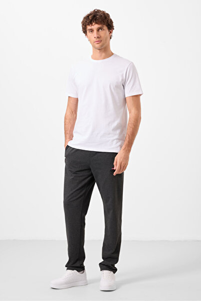 TOMMY LIFE Anthracite Melange - Black Zipper Pocketed Tight Mold Classic Leg Men's Tracksuit Bottom - 84649