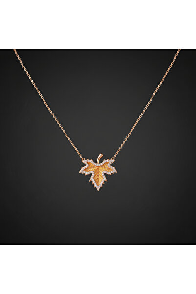 MODA Modahilye 925 Ayar Gümüş Çınar Yaprağı Rose Gold Renk Kolye