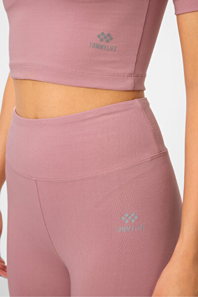 TOMMY LIFE Dusty Rose High Waist Capri-Crop T-Shirt Slim Fit Women's Leggings Set - 95285