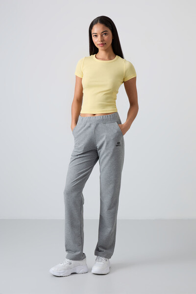 TOMMY LIFE Γκρι μελανζέ γυναικεία φούτερ με ψηλή μέση και τσέπες - 94185