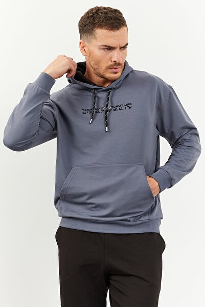 TOMMY LIFE Μαύρη κουκούλα ανδρική αθλητική φόρμα oversize - Kangaroo Pocket Elastic - 85117