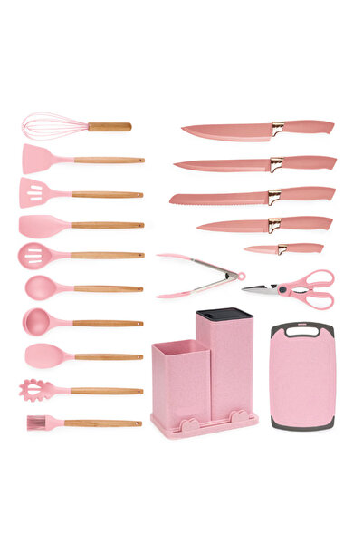 OEM 19-piece kitchen utensil set with chopper and storage stand included PINK