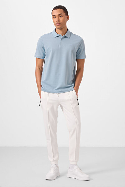 TOMMY LIFE Ice Blue Standard Fit Basic Polo Neck Men's T-Shirt - 87748