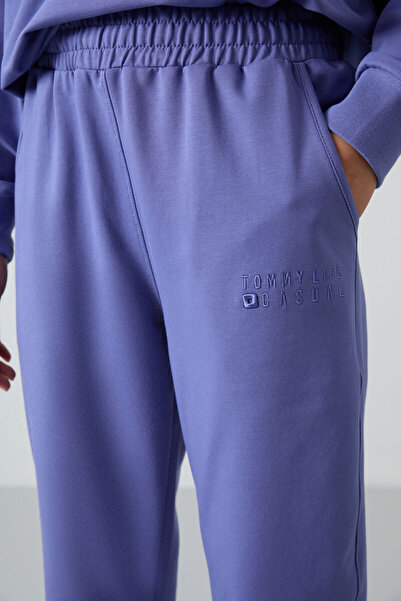 TOMMY LIFE Γυναικεία αθλητική φόρμα Magenta Basic Cotton O Neck Oversize Rubber Leg - 95287