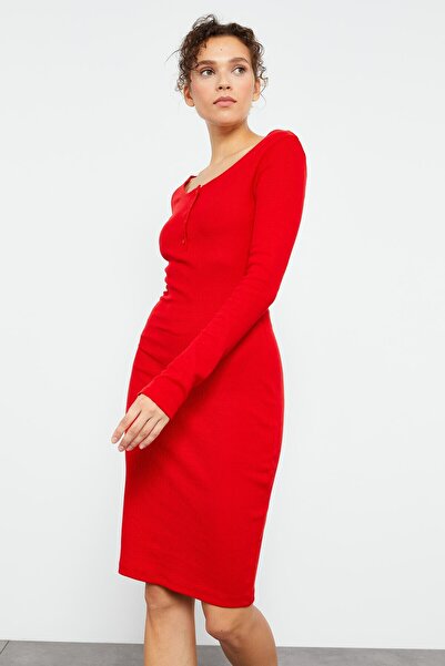 TOMMY LIFE Red Camisole Knitwear Narrow Mold Flat Collar Women's Dress - 97116