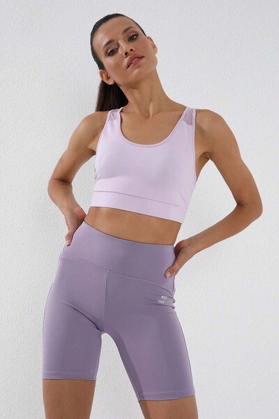 TOMMY LIFE Κοντό γυναικείο κολάν ποδηλασίας λιλά ψηλόμεσο - 91007