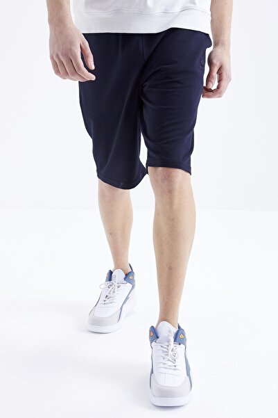 TOMMY LIFE Navy Blue Lace-Up Standard Fit Basic Men's Shorts - 81212