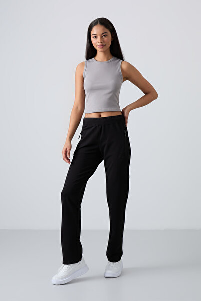 TOMMY LIFE Άνετη φόρμα Μαύρο Γυναικείο Παντελόνι Φούτερ - ZippEr Pocket, Classic LEg - 94195