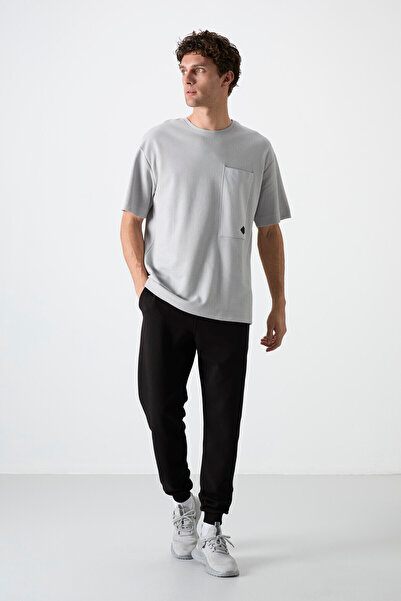 TOMMY LIFE Μαύρη ανδρική φόρμα αθλητικής φόρμας με κορδόνια, στενά πόδια - 84999