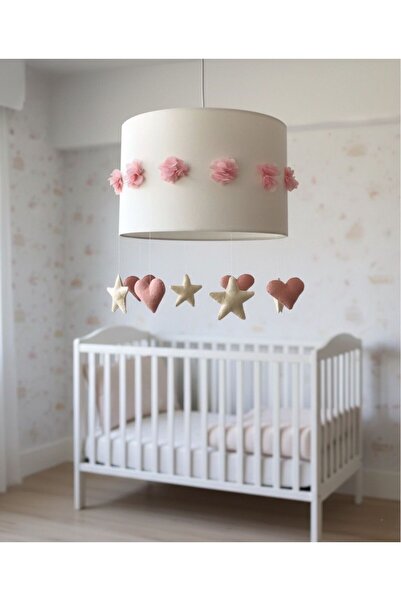 atölye ay ışığı Krem Pudra Çiçekli Bebek Avizesi