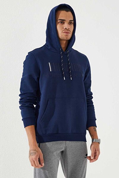 TOMMY LIFE Ανδρικό φούτερ με κουκούλα Indigo Embroidered Kangaroo Pocket Standard Fit - 87839