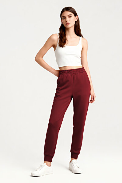 TOMMY LIFE Γυναικεία αθλητική φόρμα jogger με μανσέτες σε μπορντό, ψηλόμεση, ...