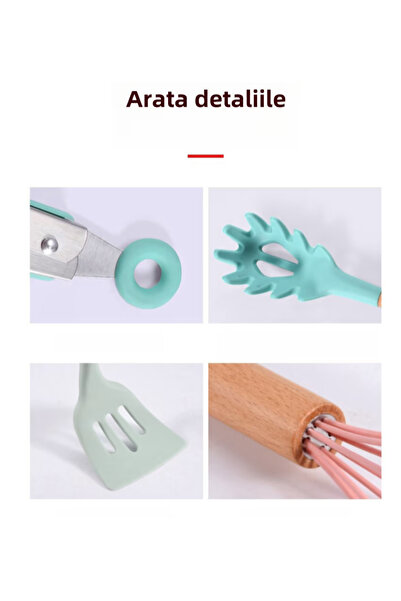 OEM Set of 12 kitchen utensils Wood/Silicone Pink