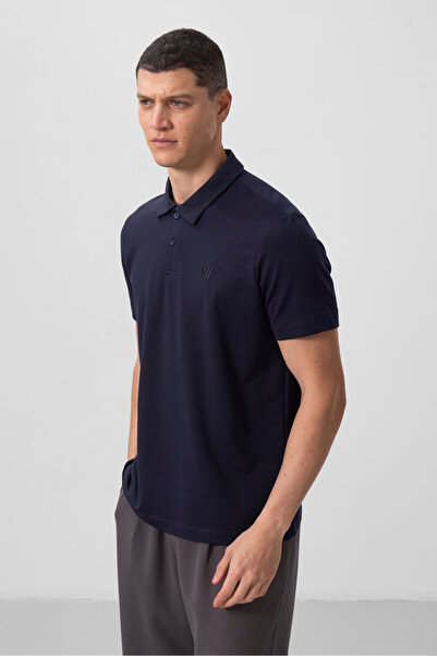 TOMMY LIFE Námořnická modrá Standardní pánské tričko Basic Polo Neck - 87768