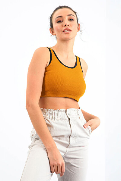 TOMMY LIFE Mustard Basic Zero Sleeve Slim Fit U-Neck γυναικείο εσώρουχο Crop ...