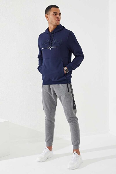 TOMMY LIFE Ανδρικό φούτερ με κουκούλα Indigo Text Embroidered Standard Fit - 87887