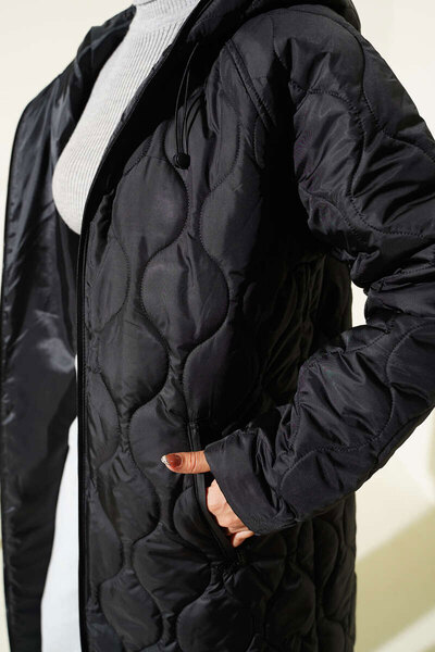 Bigdart 5177 Langer Steppmantel mit Kapuze – Schwarz