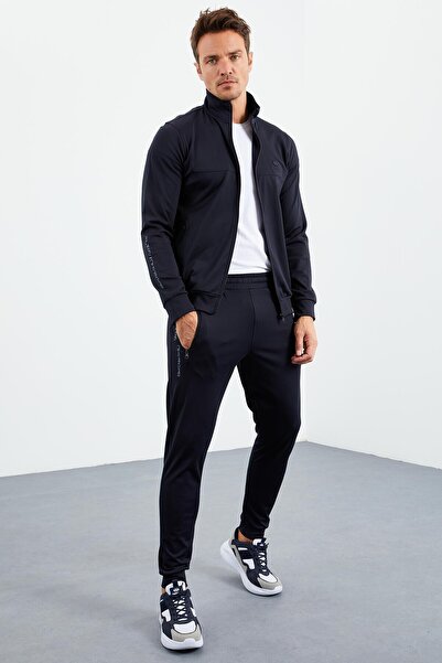 TOMMY LIFE Ανδρική φόρμα αθλητικής φόρμας Navy Blue Stand με φερμουάρ Standard Fit με μανσέτες - 85160