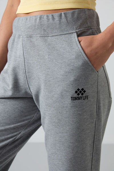 TOMMY LIFE Γκρι μελανζέ γυναικεία φούτερ με ψηλή μέση και τσέπες - 94185