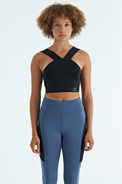 TOMMY LIFE Siyah Logo Baskılı Dar Kalıp Dalgıç Kumaş Kadın Büstiyer - 97259