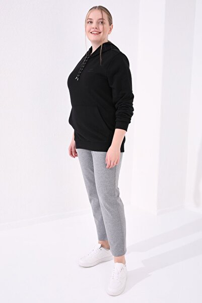 TOMMY LIFE Large Size Gray Melange Stone Detailed Sweatpants - 94040