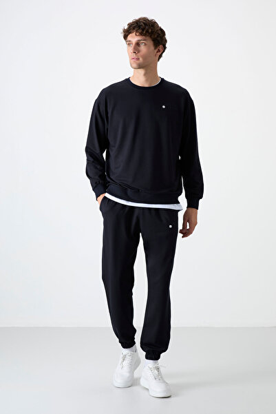 TOMMY LIFE Σετ ανδρικής φόρμας oversize Navy Blue Casual O Neck Jogger - 85120