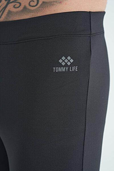 TOMMY LIFE Μαύρο τύπωμα πίσω αστράγαλο Λεπτομερές ψηλόμεσο ανδρικό κολάν Active Sports Slim Fit - 84988