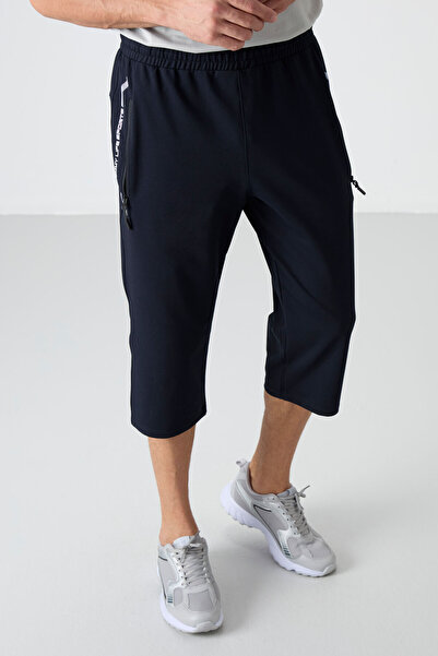 TOMMY LIFE Navy Blue - White Zipper Pocket Standard Fit Classic Leg Men's Capri - 83091