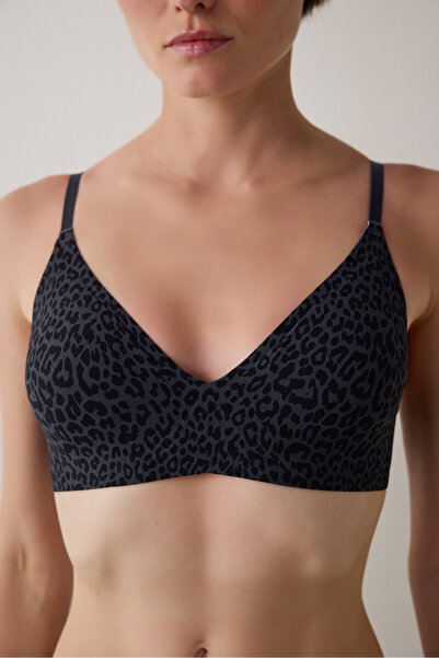 Penti Anthracite Tatto Effect Leopardí vzor bez kostic, bezešvá trojúhelníková podprsenka